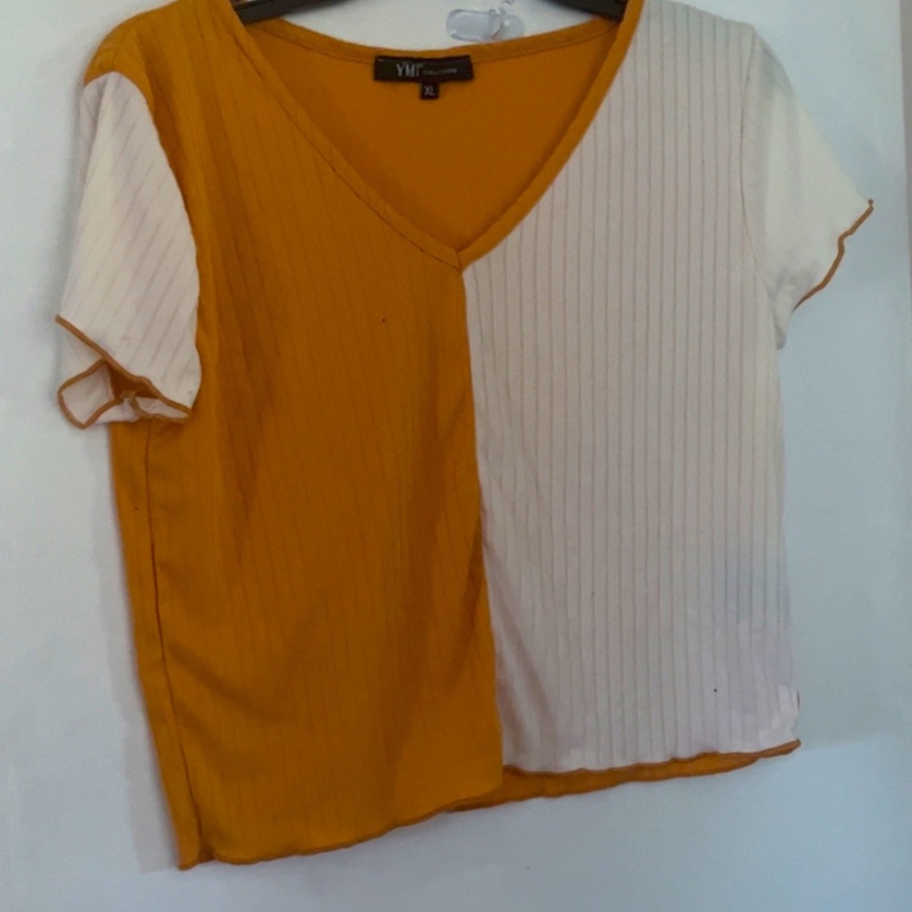 Mustard yellow and cream crop top